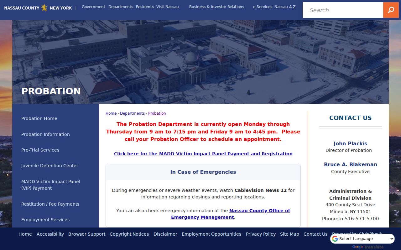 Nassau County criminal records probation office information