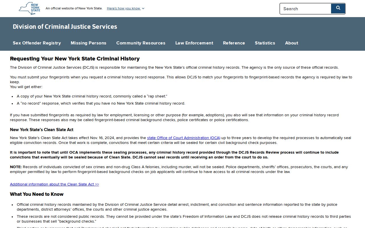 Nassau County criminal history DCJS personal rap sheet instructions