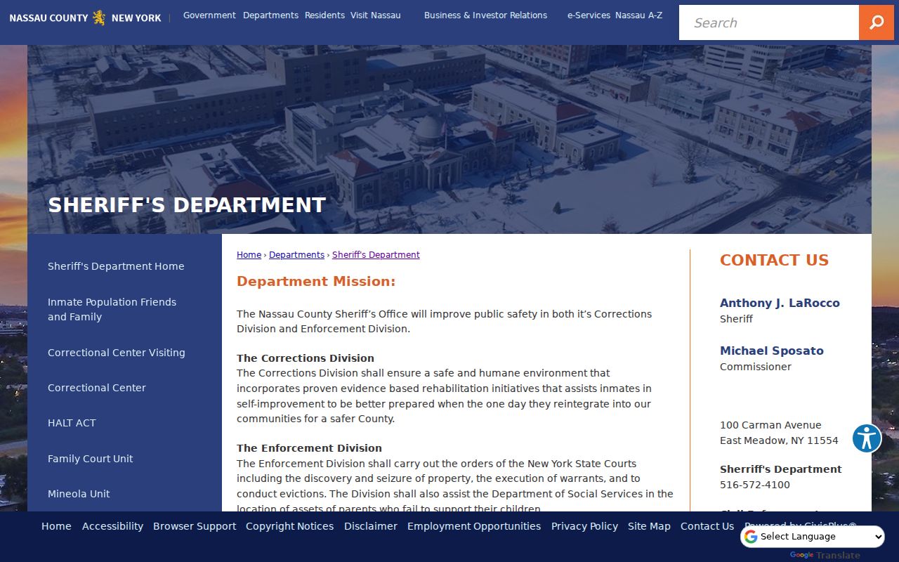 Nassau County criminal records sheriff department page