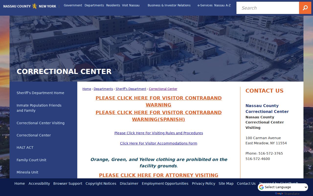 Nassau County arrest records and Correctional Center information