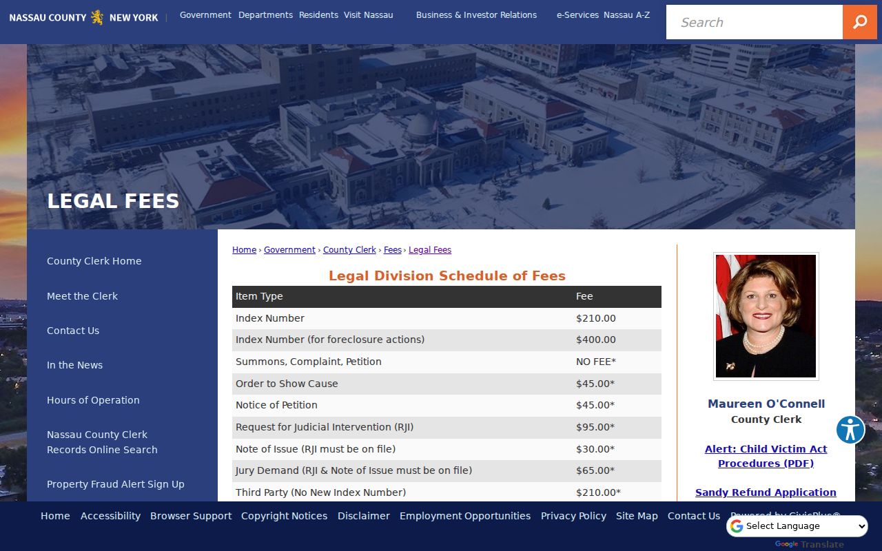 Nassau County criminal court record search and clerk fee information