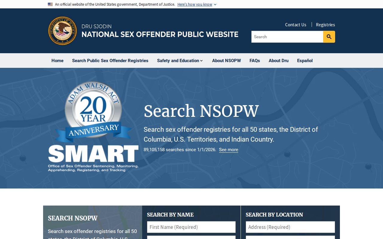 National search interface for a Nassau County sex offender check